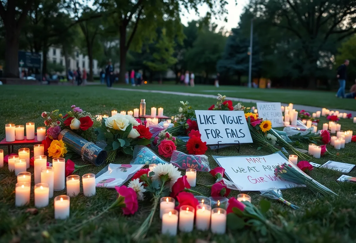 Community members holding candles during a vigil for gun violence victims in Anaheim