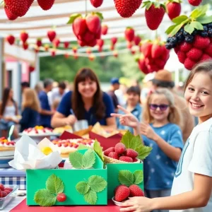 Families enjoying boysenberry-themed food and decorations at Knott's Berry Farm's Boysenberry Festival.