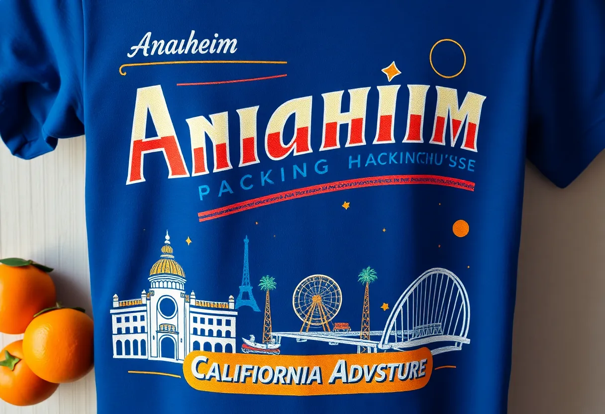 T-shirt design celebrating Anaheim's culture and landmarks