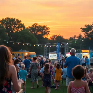 Families enjoying a summer evening concert in Fountain Valley park