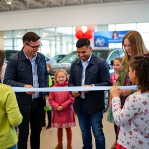 Children participating in a STEM activity at Hyundai's grand re-opening event in Anaheim.