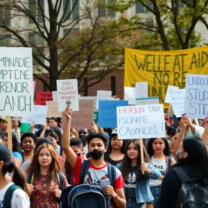 Students and faculty protesting against budget cuts at CSU Long Beach