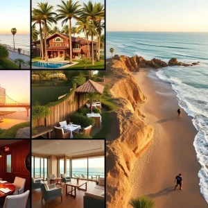 Relaxing beach scene in Orange County with hotels and dining spots